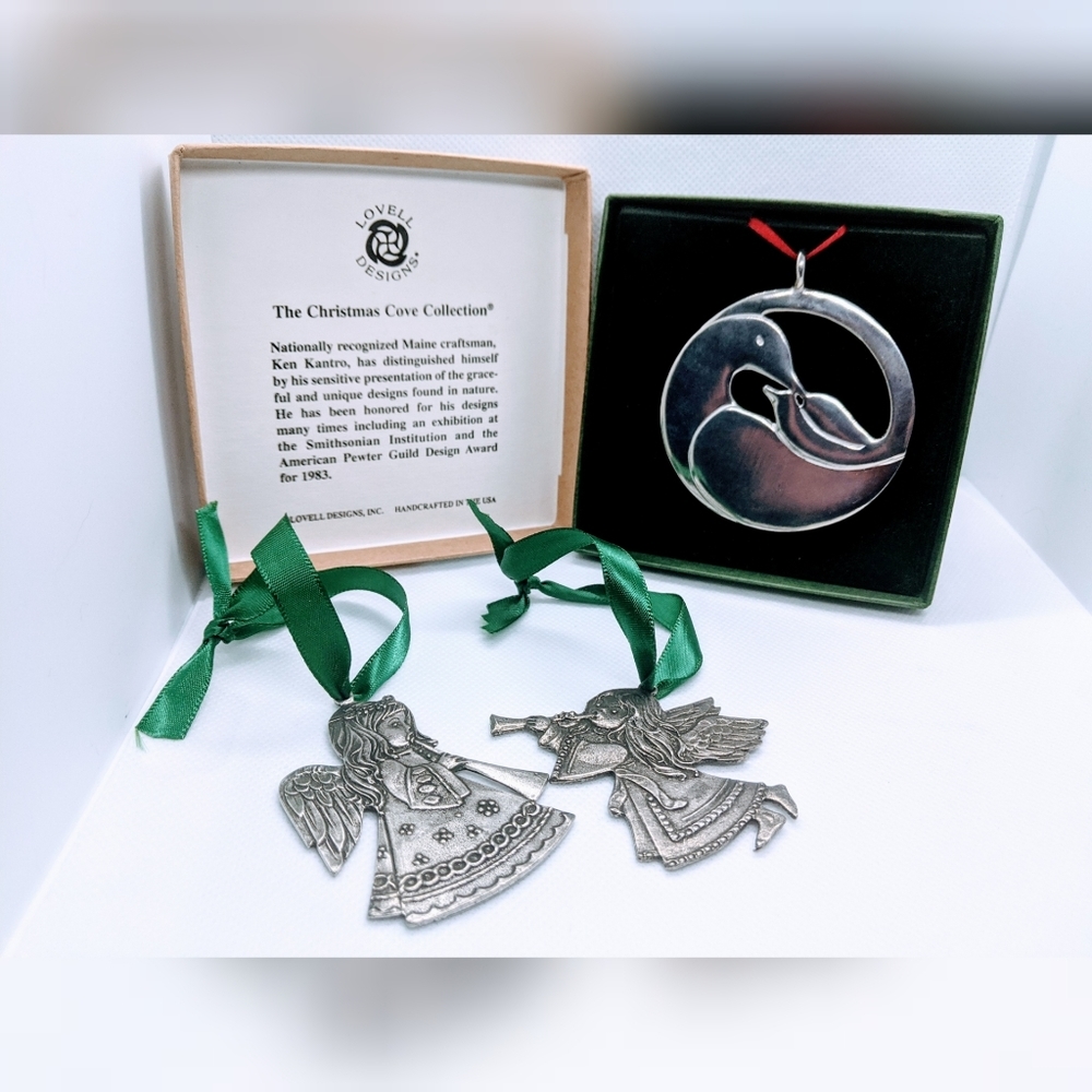 New Lovell Designs signed & 2 Angels Pewter Christmas Holiday Ornaments Decor